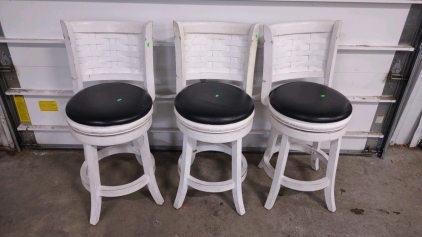 (3) Matching (White/Black) Wooden Swivel Bar Stools
