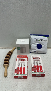 Nokia Wireless Blood Pressure Monitor, (100) Black Disposable Masks, (2) Power of Red Utensil Set, (1) Wooden Massaging Roller