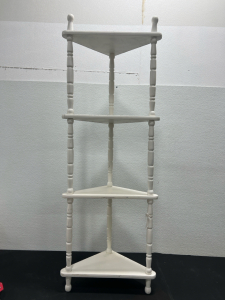 (1) White Wooden 4 tier Corner Shelf 54&rdquo; tall 19&rdquo; wide