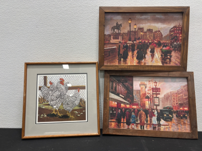 (3) Assorted Home Decor Pictures- Wood Framed, Great Condition
