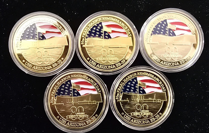 (5) Pearl Harbor 80th Rememberance Day Collector Coins, USS Arizona BB-39