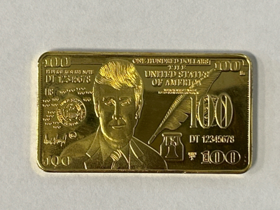 Gold Plated Trump Bar 100 Dollar Bullion