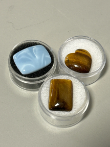 (3) Polished Gemstones: Blue Opal and Tigers Eye