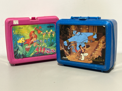 (2) Vintage Plastic Lunch Boxes: The Little Mermaid and Aladdin