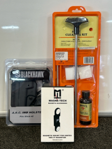 Blackhawk Holster (Glock 42), Rifle Cleaning Kit, and Magne-Tech Magnetic Mount For Vortex VMX-3T