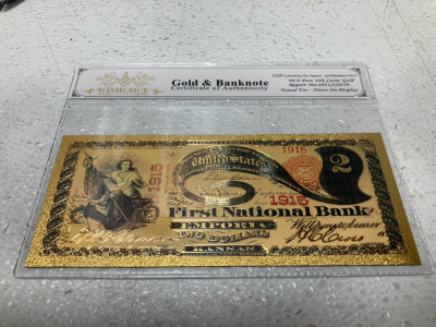 24k Carat Gold 1966 $2 Bill w/COA