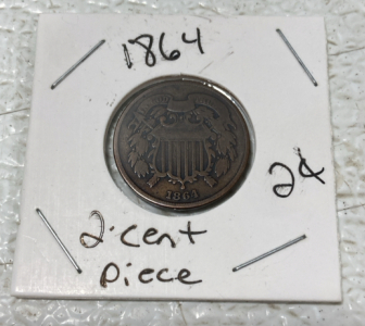 1864 2&cent; Piece Coin In Protective Case