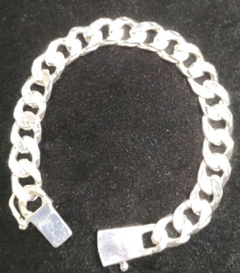 8" Silver Toned Thick Curb Link Chain Bracelet