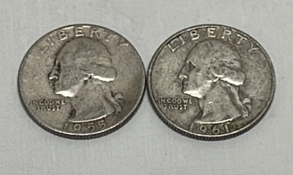 (2) Washington Silver Quarters Dated 1955 And 1961