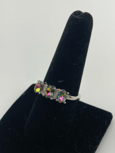 Mystic Rainbow Topaz 3 Stone .925 Ring