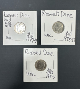 Roosevelt Dime - Gold Tone (1977-D), Roosevelt Dime (1978-D), Roosevelt Dime (1973)