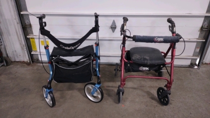 (1) Oasis Space (Black/Blue) Walker w/ Accessories Bag & (1) Carex Caring For You (Maroon or Red) Walker w/ Accessories Bag