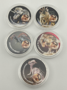 (5) Different Jurassic Time &ldquo;Dinosaur&rdquo; Collector Rounds (Silver Plated)