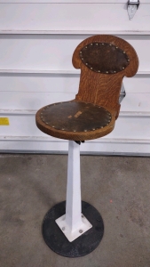 Vintage Handmade Metal/ Tiger Wood Milkshake Swivel Bar Stool w/ Leather Padding
