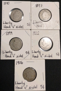 (5) Liberty Head "V" Nickels from 1890-1912