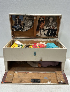 Large 2-Tier White Wooden Chest Full of Various Girls Toys (Barbie, Baby Dolls, Books, and More)