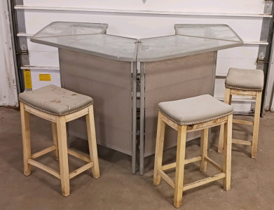 (4) Piece Metal Bar Set w/ Glass Top and Stools - 64"x48"x39" - Patio Friendly Bar!