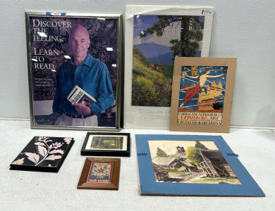 &ldquo;Old Boat Work&rdquo; Gold Etching Artwork by Lionel Barrymore (11&rdquo; x 9&rdquo;), Patrick Stewart for Reading Framed Poster (24&rdquo; x 30&rdquo;), Living on the Edge Poster (32&rdquo; x 21&rdquo;), Townscape Artwork by R.J. Hamell (22&rdquo; x 22&rdquo;), and More