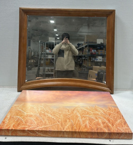 Large Mirror with Rounded Bottom (46&rdquo; x 41&rdquo;), Large Wheat Field Canvas Print (40&rdquo; x 27&rdquo;)