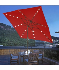 1) Blissun Red 11ft Rectangle Crank Umbrella