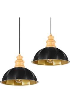 2pk Diyel Pendant Light Fixtures 12" Dome Gold Black Industrial