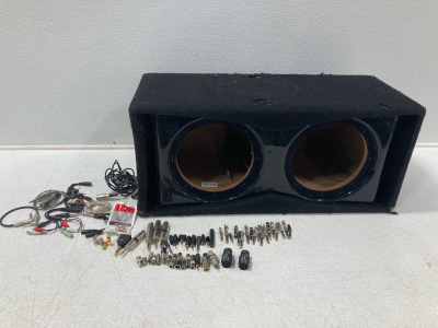 2 10 Subwoofer Competition Box 32&rdquo;x14&rdquo;x18&rdquo; & Assorted Aux Speakers Connectors
