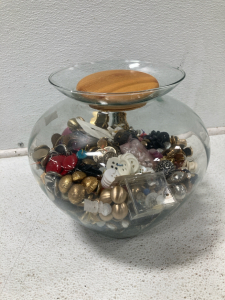 Glass Vase W/Assorted Buttons