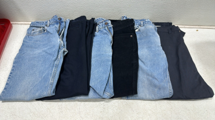 Kirkland Jeans (33x34), Kirkland Jeans (33x32), Canyon River Blues Jeans (33x32), Levis 514 Straight Corduroy Pants (34x32), George Slacks (32x32), Kut from the Klotch Slacks (Size 12),