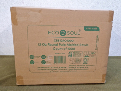 (1) 1000-Count Box Of Eco Soul 12Oz Round Paper Bowls