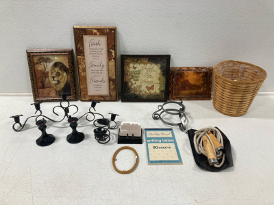 (4) Framed Wall Art, (3) Candle Holders, Vintage Jump Rope w/Bag, & More