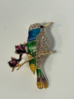 (3) Colorful Hummingbird and Parrot Pins as Well as .925 Flying Bat Necklace - 5