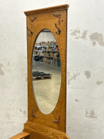 Antique Hall Tree With Mirror/ Bench - 2