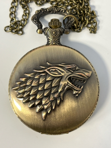 Brass Toned Pocket Watch With Wolf Design