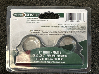 Weaver Classic 1" High Matte Quad Lock