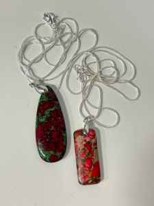 (2) .925 Necklaces: Ruby in Fuchsite Teardrop Pendant and Red Sea Sediment Jasper Pendant