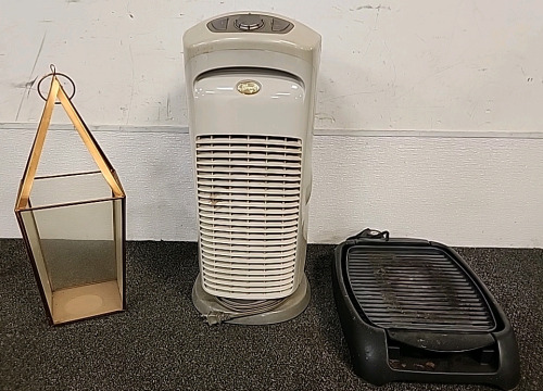 Hunter Fan Co. Upright Ion Generator Air Purifier... Electric Grill .. Hanging Candle holder..