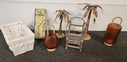 Palm Trees .. Mini Chair .. Candle Lamps.. Wicker Box