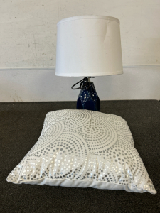 Blue Desk Lamp & Throw Pillow