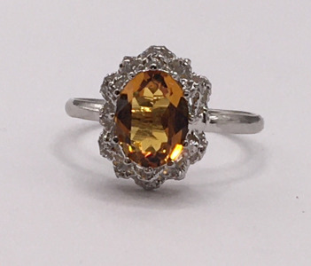 Orange Gemstone Silver Ring (size 4.75)