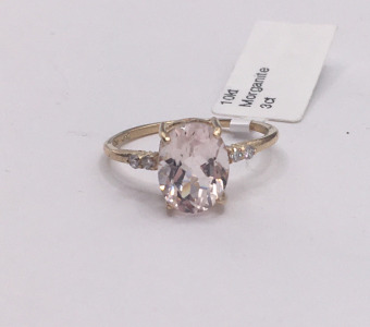 Morganite Lab Diamond Gold Ring (Size 7)