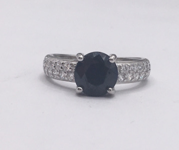 Dark Blue and Clear Gemstone&rsquo;s.925 Silver Ring (size 6.5)