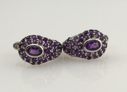 Amethyst Cluster Clip Earrings