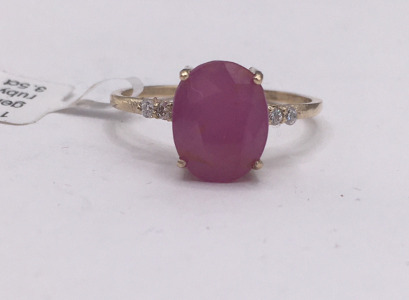 10K Genuine Ruby Lab Diamond Gold Ring (Size 7)