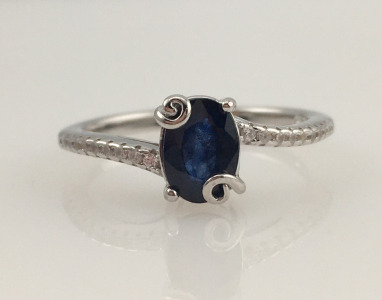 Sapphire and Lab Diamond.925 SilverRing (size 7)