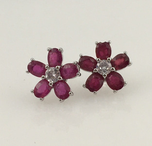 Red and Clear Gemstone Flower Earrings