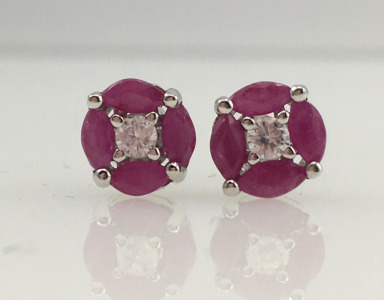 Red Ruby Diamond Roubd Earrings