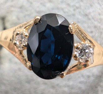 $1700 10K 1.3G Natural Sapphire 1Ct & Lab Dia 0.05Ct Ring