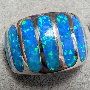 $200 Silver Created Opal 7.75G Ring