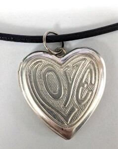 $80 Silver Heart Locket With Leather Cord Necklace