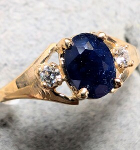 $1000 10K 1.38G Blue Sapphire 0.45Ct And Moissanite 0.05Ct Ring